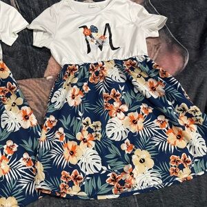 Floral Navy & White Two-Tone Dress